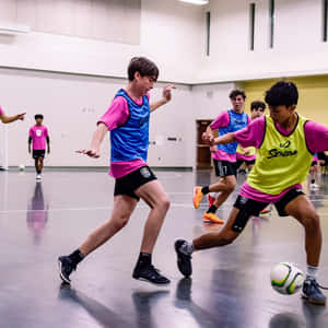 Exciting Indoor Soccer Game In Progress Wallpaper
