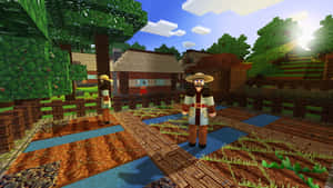 Exciting Minecraft Adventure In A Vibrant World Wallpaper