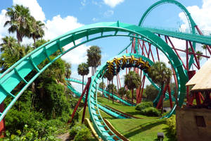 Exciting Ride On A Teal-colored Roller Coaster Wallpaper