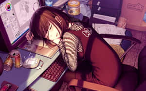 Exhausted_ Artist_ Asleep_at_ Desk Wallpaper