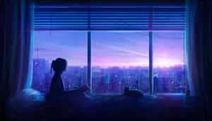 Experience A Blue Anime Aesthetic On Your Desktop Wallpaper