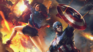 Experience The Action Of Captain America In Epic Dual-screen Resolution! Wallpaper