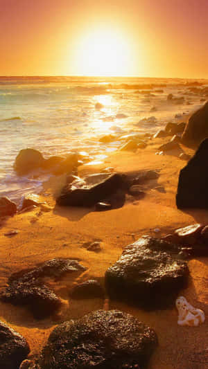 Experience The Best Of Both Worlds With This Sunset Beach Iphone Wallpaper. Wallpaper
