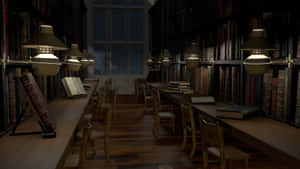 Explore The Ancient Art Of Magic At The Hogwarts Library Wallpaper