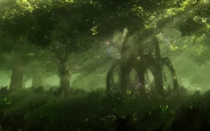 Explore The Lush Greenery Of Anime Forest Wallpaper