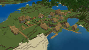 Exploring The Bustling Minecraft Village At Dusk Wallpaper