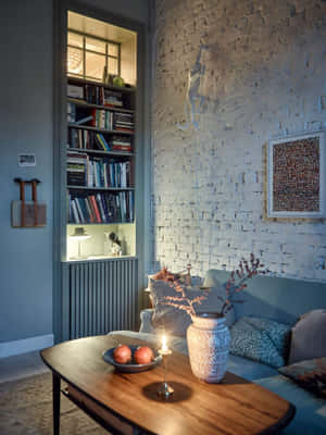 Exposed Bricks In A Study Room Wallpaper