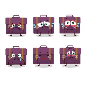 Expressive Purple Suitcases Cartoon Emotions Wallpaper