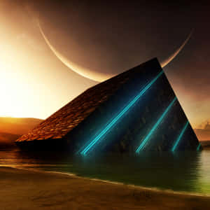 Extraterrestrial Beach Sunset - A Spectacular Fusion Of Sci-fi And Nature Wallpaper