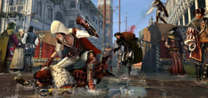 Ezio Auditore In Action Amid Ancient Rome In Assassin's Creed Brotherhood Wallpaper