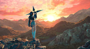 F F7 Rebirth Sunset Warrior Stance Wallpaper