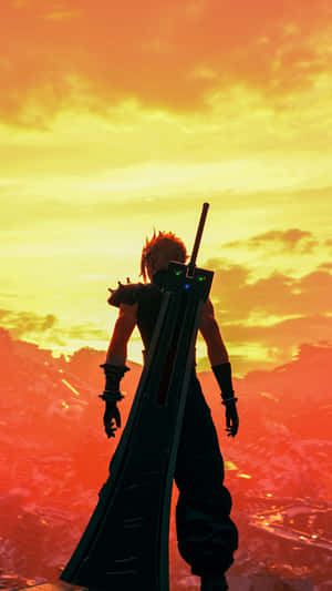 F F7 Remake Cloud Strife Sunset Silhouette Wallpaper