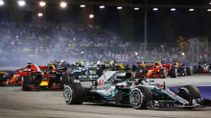 F1 Game Race Cars On Race Track Wallpaper