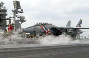 F14 Jet Preparation Aircraft Carrier Wallpaper