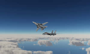 F14_ Jets_ Flying_ High_ Above_ Clouds Wallpaper