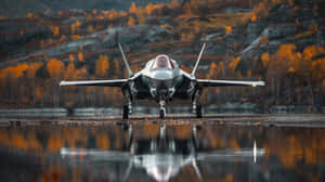 F35 Jet Autumn Reflection Wallpaper