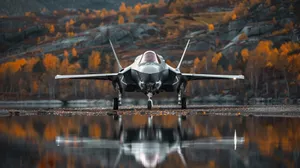 F35 Jet Autumn Reflection Wallpaper