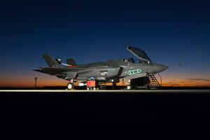 F35 Jet Dusk Runway Wallpaper