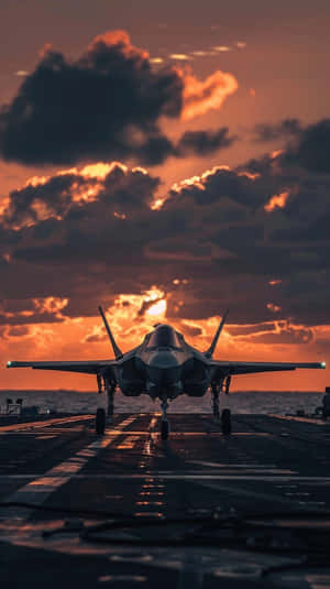 F35 Jet Sunset Carrier Deck Wallpaper