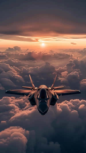 F35 Jet Sunset Flight Wallpaper