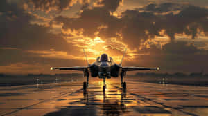 F35 Jet Sunset Runway Wallpaper