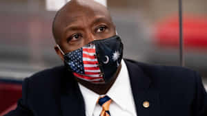 Face Mask Of Tim Scott With Us Flag Print Wallpaper