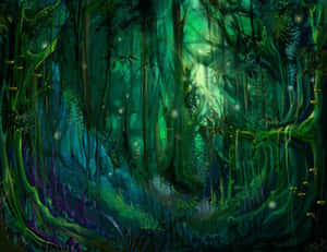 Fairy Forest Green Art Wallpaper