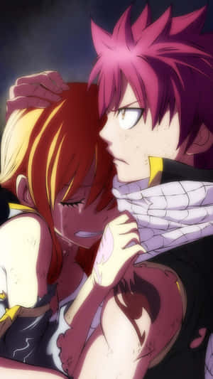 Fairy Tail Iphone Natsu Dragneel Hugging Lucy Heartfilia Wallpaper