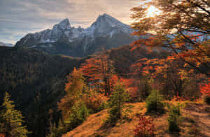 Fall Mountain Orange Sky Wallpaper