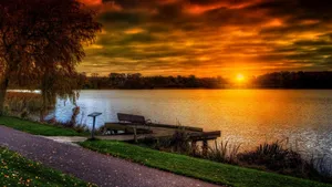 Fall Sunset: A Warm Golden Evening By The Lake Wallpaper