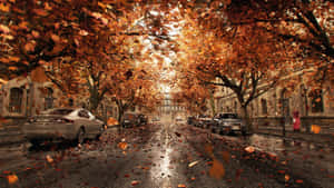 Fall Town Scenery - A Picturesque View Of A Quaint Town During Autumn. Wallpaper