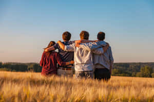 Family Embrace Sunset Field Wallpaper