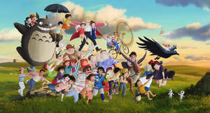 Fan-favorite Characters From Studio Ghibli Films Such As Totoro, Kiki, And Ponyo All In One Place. Wallpaper