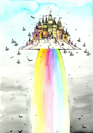 Fantasy Castle Rainbow Bridge Wallpaper