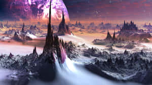 Fantasy Landscape_ Alien World With Giant Moon Wallpaper