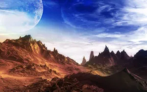 Fantasy Landscape_ Moonlit Mountains Wallpaper