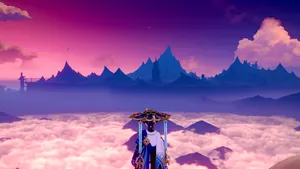 Fantasy Landscapewith Mysterious Figure Wallpaper