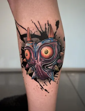 Fantasy_ Mask_ Tattoo_on_ Leg Wallpaper