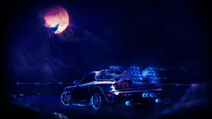 Fantasy_ Neon_ Car_ Under_ Eclipse Wallpaper