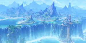 Fantasy Waterfall Cityscape Wallpaper