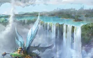 Fantasy Waterfall Utopia Wallpaper