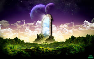 Fantasy World Stone Door Wallpaper