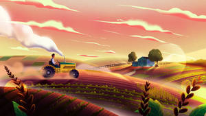 Farmer Skillfully Operating A Modern Tractor Wallpaper