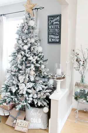 Farmhouse Christmas Tree White Aesthetic Wallpaper