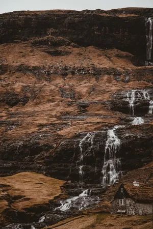 Faroe Islands Flowing Waterfalls Wallpaper