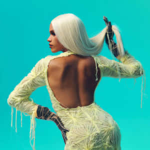 Fashionable_ Back_ Pose_ Aqua_ Background Wallpaper