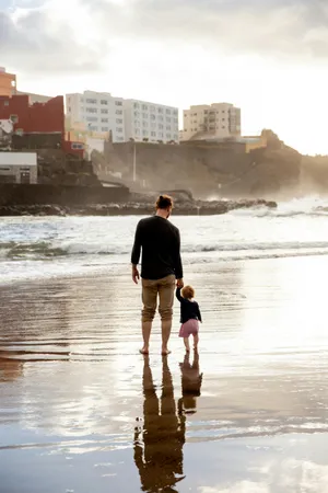Father Child Beach Walk Wallpaper