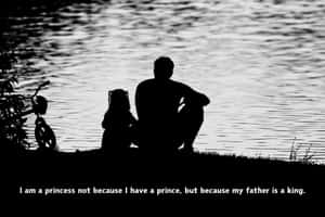 Father Daughter Lakeside Bonding Silhouette Wallpaper