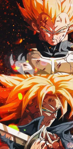 Father-son Duo, Vegeta And Trunks In Intense Training Wallpaper