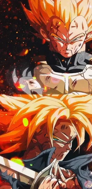 Father-son Duo, Vegeta And Trunks In Intense Training Wallpaper